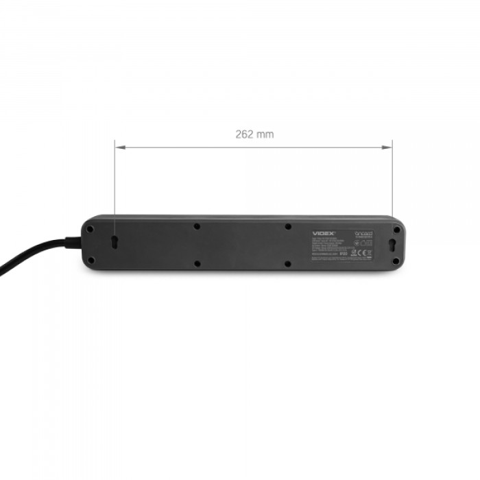 Мережевий подовжувач VIDEX ONCORD з/з 4п 3м (3x1.5мм) 3.4А USB(QC3.0) +USB-C(PD20W) з кнопкою Black (VF-PD43G1QC1PD-B)