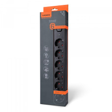 Мережевий подовжувач VIDEX ONCORD з/з 6п 3м (3x1.5мм) з кнопкою Black (VF-PD63G-B)