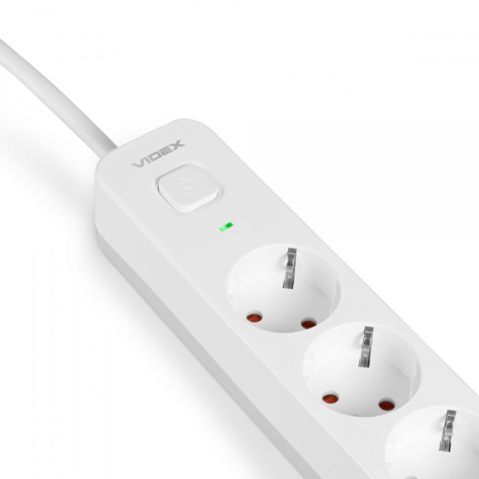 Мережевий подовжувач VIDEX ONCORD з/з 3п 3м (3x1.5мм) з кнопкою White (VF-PD33G-W)