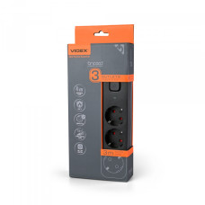 Мережевий подовжувач VIDEX ONCORD з/з 3п 3м (3x1.5мм) з кнопкою Black (VF-PD33G-B)