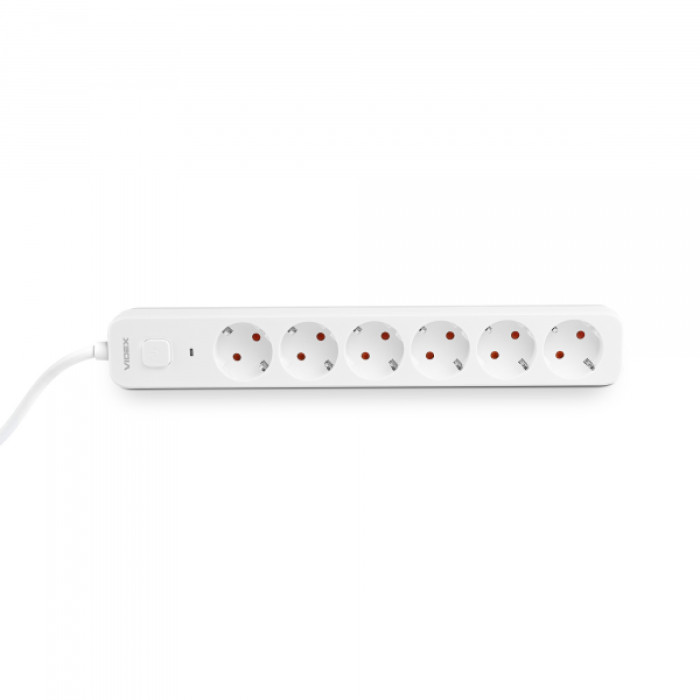 Мережевий подовжувач VIDEX ONCORD з/з 6п 3м (3x1.5мм) з кнопкою White (VF-PD63G-W)