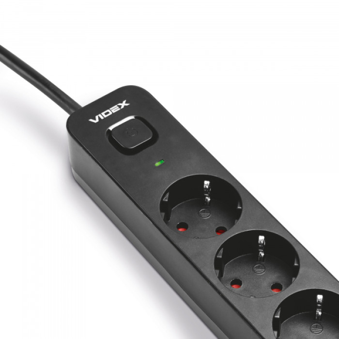 Мережевий подовжувач VIDEX ONCORD з/з 4п 3м (3x1.5мм) 3.4А USB(QC3.0) +USB-C(PD20W) з кнопкою Black (VF-PD43G1QC1PD-B)