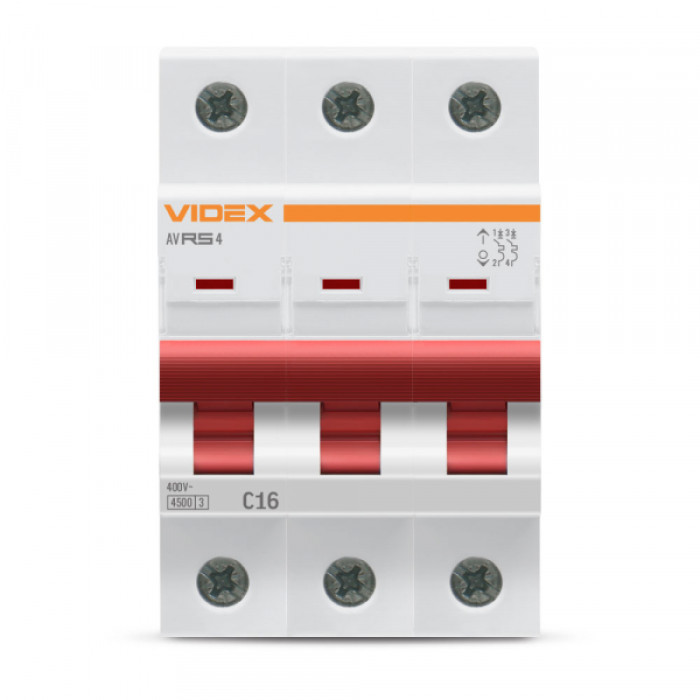 Автоматичний вимикач RS4 3п 16А С 4,5кА VIDEX RESIST (VF-RS4-AV3C16)