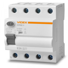 Диференційне реле VIDEX RESIST АС 4п 30мА 10кА 63А (VF-RS10-DR4AC63)