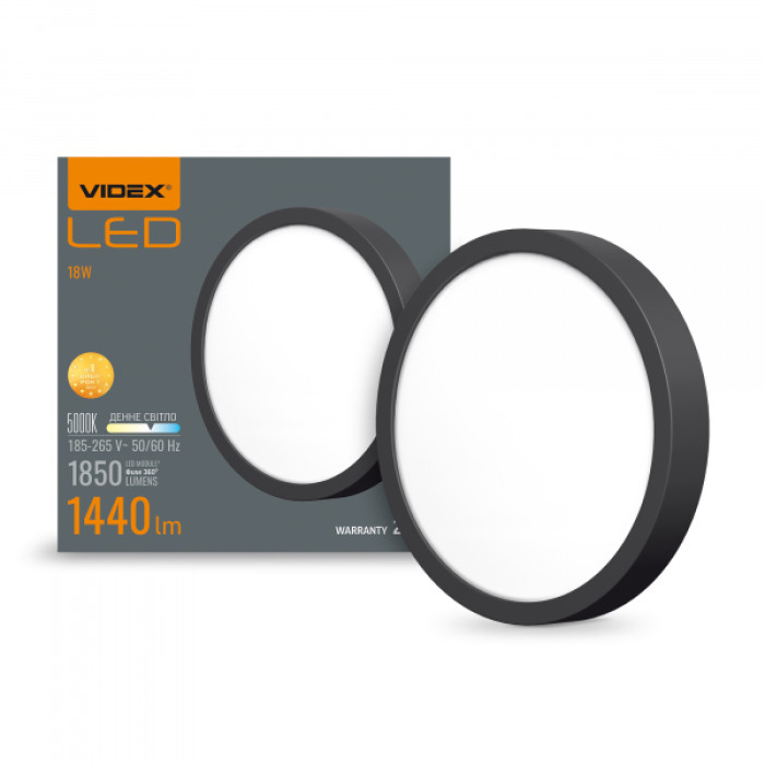 LED Світильник круглий накладний VIDEX 18W 5000K Black (VL-DLRS-185B)