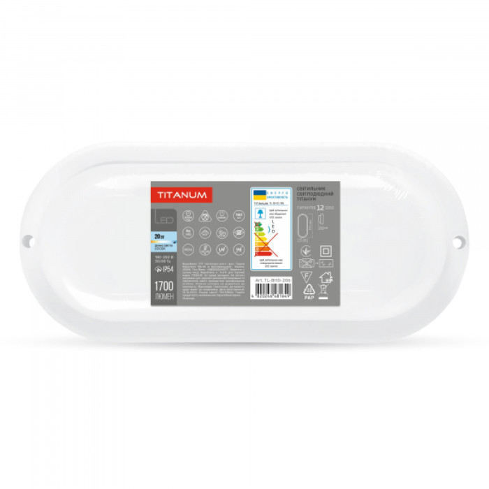 LED світильник вологозахищений овальний TITANUM 20W 6500K TL-BHO-206 (TL-BHO-206)