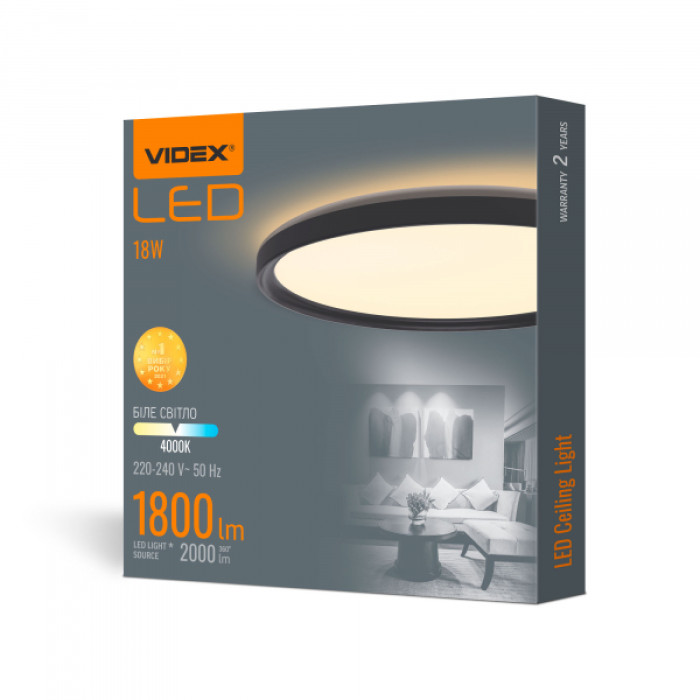 LED світильник з декоративною підсвіткою круглий VIDEX DL3R 18W 4000K Чорний (VL-DL3R-184B)