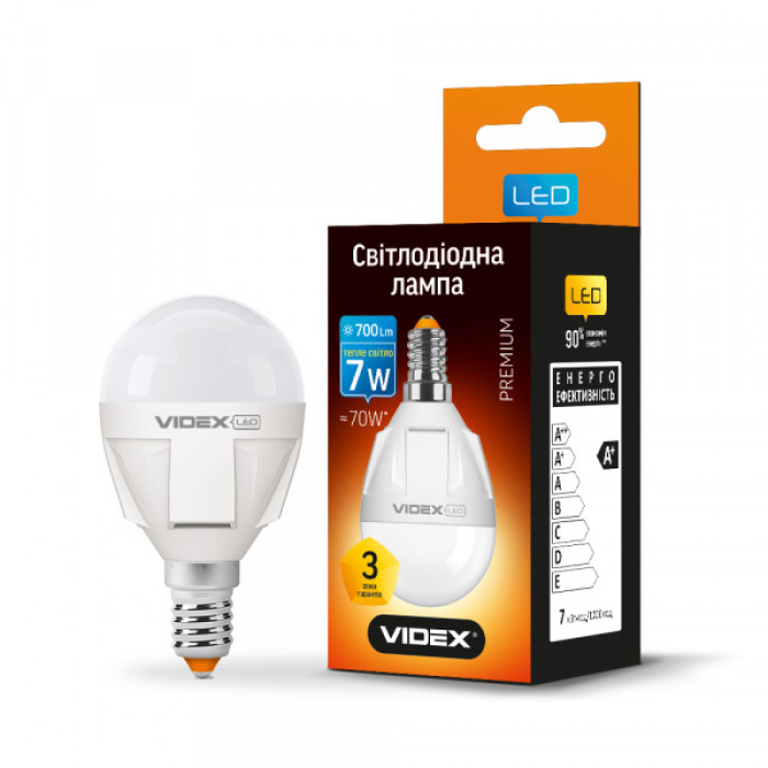 LED лампа VIDEX PREMIUM G45 7W E14 3000K (VL-G45-07143)