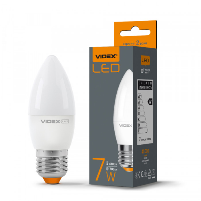 LED лампа VIDEX  C37e 7W E27 4100K (VL-C37e-07274)