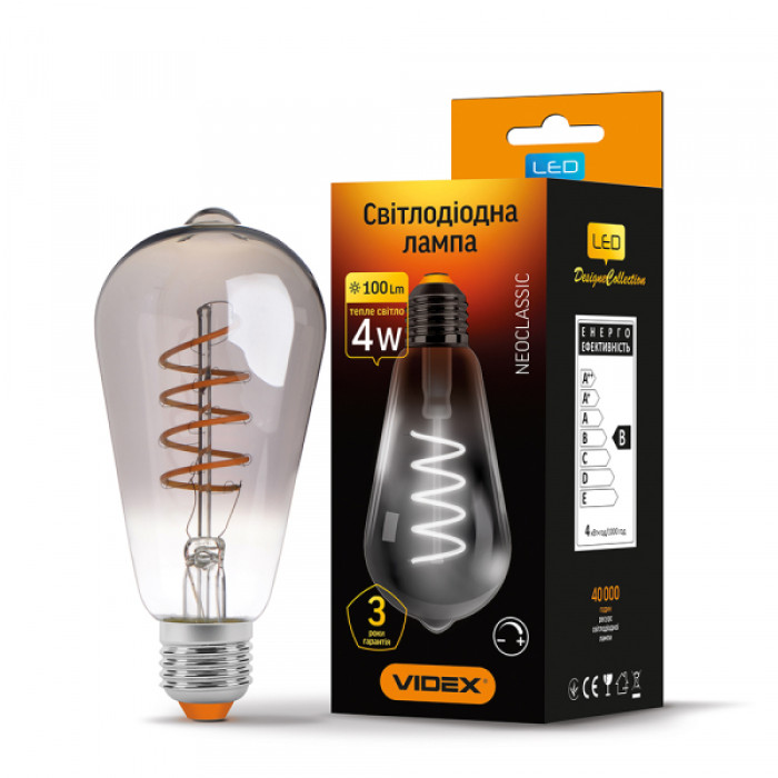 LED лампа VIDEX Filament ST64FGD 4W E27 2100K дімерна графіт (VL-ST64FGD-04272)