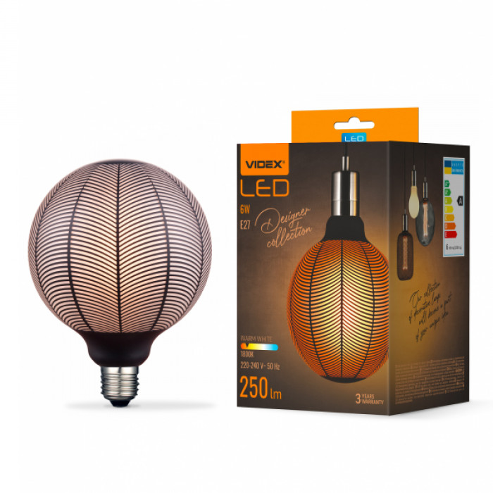 LED лампа VIDEX Filament VL-DG125BN 6W E27 1800K Black Magician pine needles (VL-DG125BN)