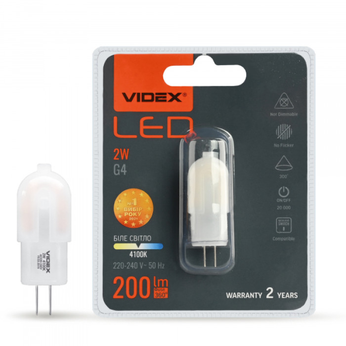 LED лампа VIDEX G4e 2W G4 4100K (VL-G4e-02224)