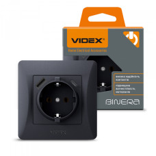 Розетка одинарна із заземленням з USB+USB-C чорний графіт VIDEX BINERA (VF-BNSK1GUC-BG)