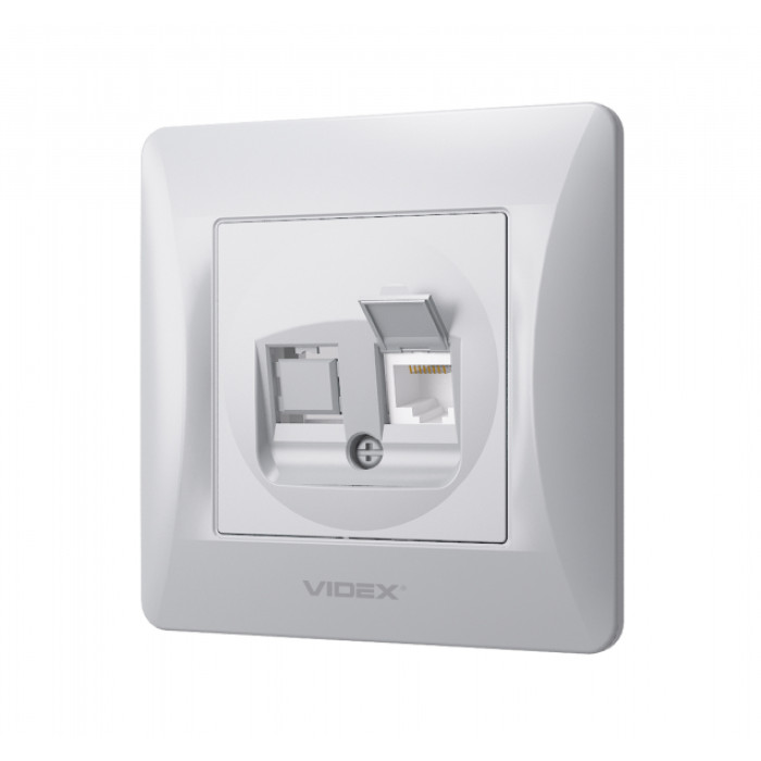 Розетка CAT6 одинарна комп'ютерна срібний шовк VIDEX BINERA (VF-BNSK1PC6-SS)