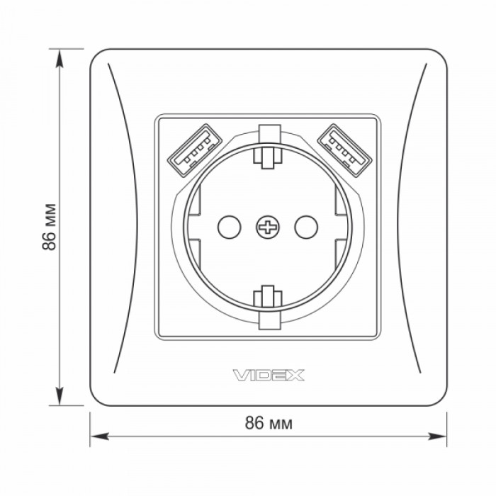 Розетка одинарна із заземленням та 2USB срібний шовк VIDEX BINERA (VF-BNSK1GU2-SS)