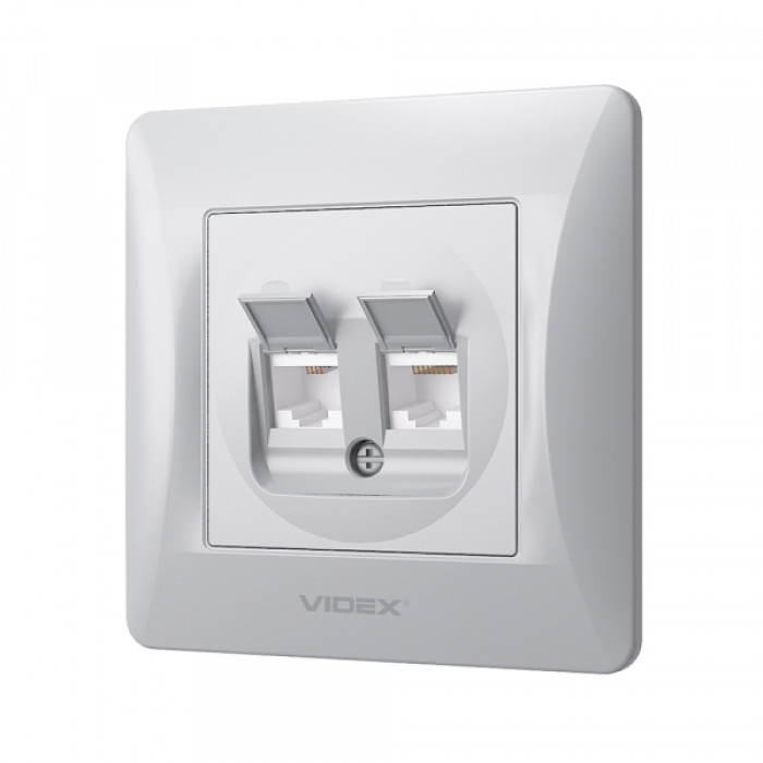 Розетка CAT6+CAT3 подвійна срібний шовк VIDEX BINERA (VF-BNSK2PC6TF3-SS)