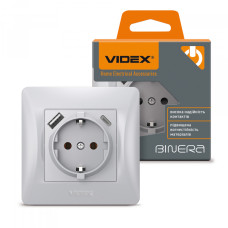 Розетка одинарна із заземленням з USB+USB-C срібний шовк VIDEX BINERA (VF-BNSK1GUC-SS)