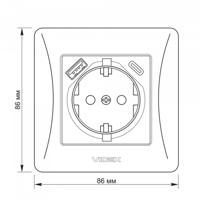 Розетка одинарна із заземленням з USB+USB-C кремова VIDEX BINERA (VF-BNSK1GUC-CR)