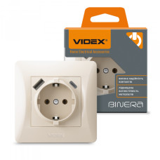 Розетка одинарна із заземленням з USB+USB-C кремова VIDEX BINERA (VF-BNSK1GUC-CR)