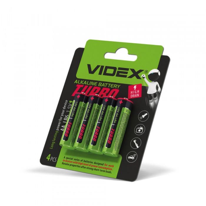 Батарейка лужна Videx LR6/AA Turbo 4шт BLISTER (LR6T/AA 4B)