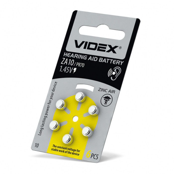 Батарейка повітряно цинкова Videx ZA10 (PR70) BLISTER 6 (ZA10 (PR70) B6)